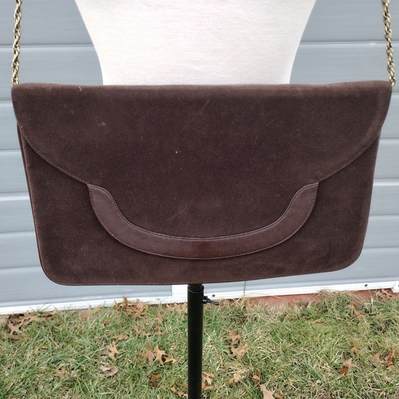 Francois Brown Vintage Suede Bag Clutch With Mirror - Picture 3 of 14